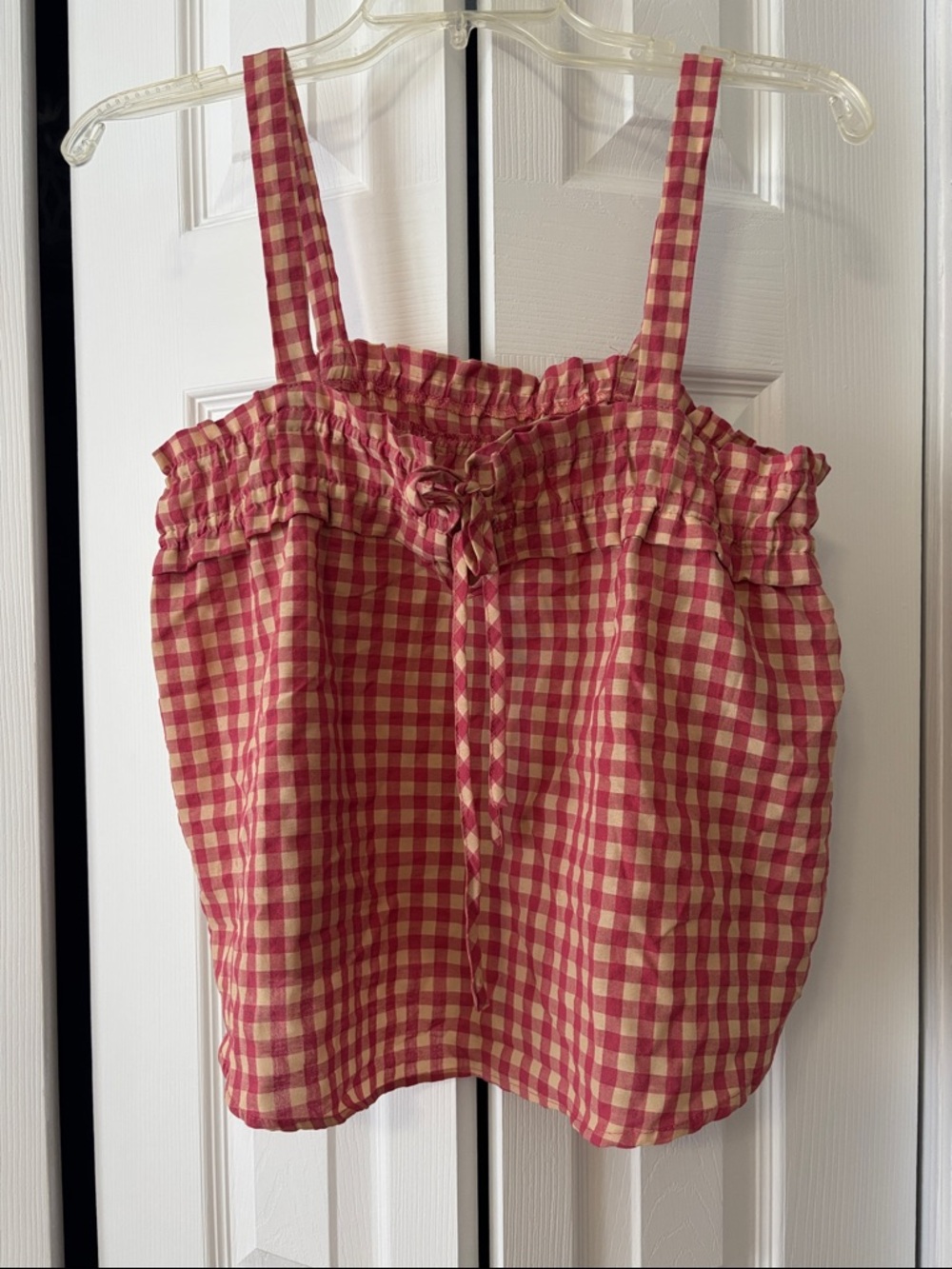 Women’s Red and Cream Gingham Tie-Front Tank Top
